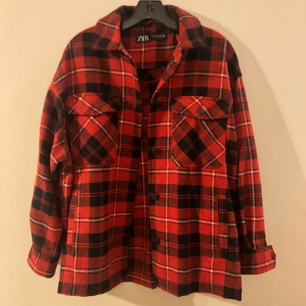 Wool Blend Plaid Overshirt / Shirt Jacket